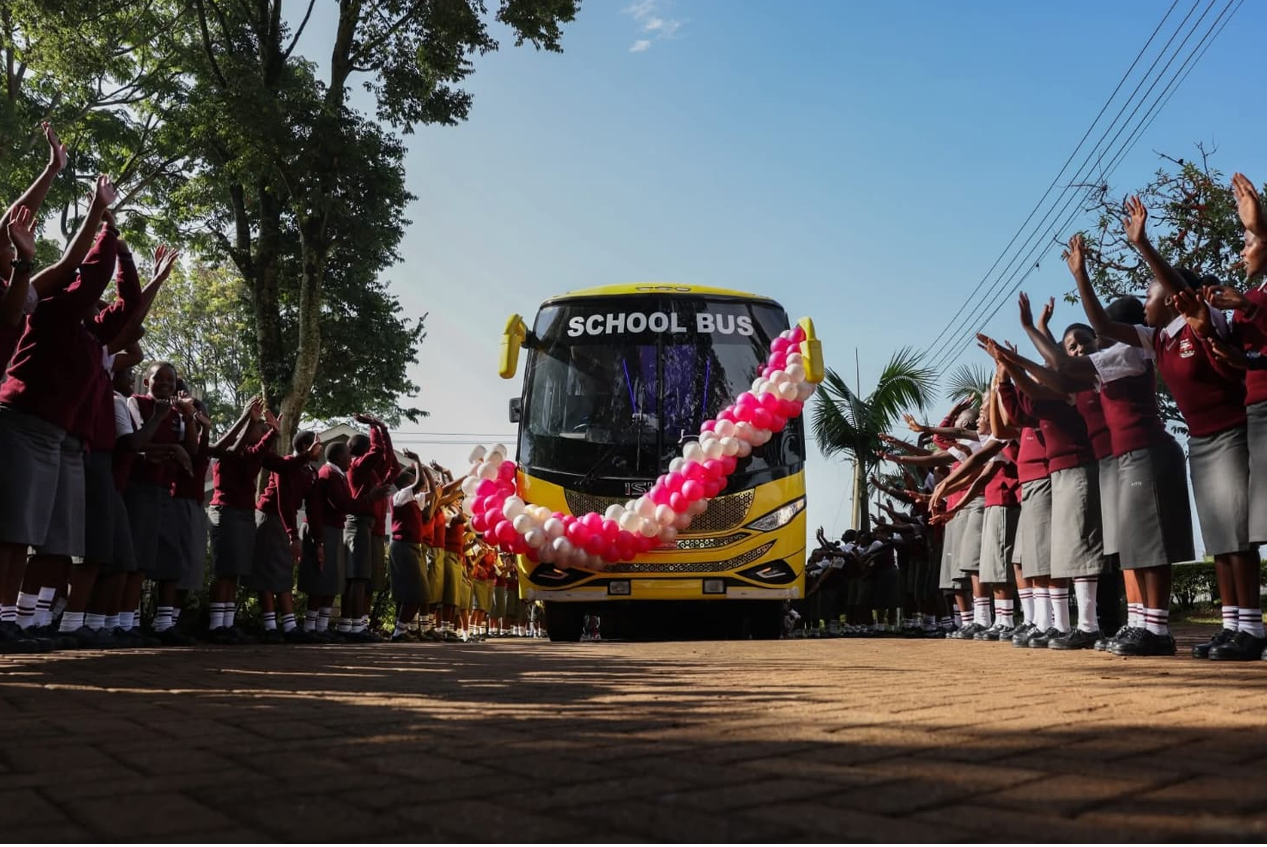 School bus celebration at entrance